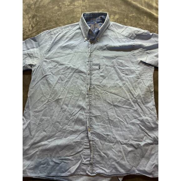Barbour Button Down Shirt Men's Blue Tattersall Check Short Sleeve Shirt Medium - Picture 1 of 6